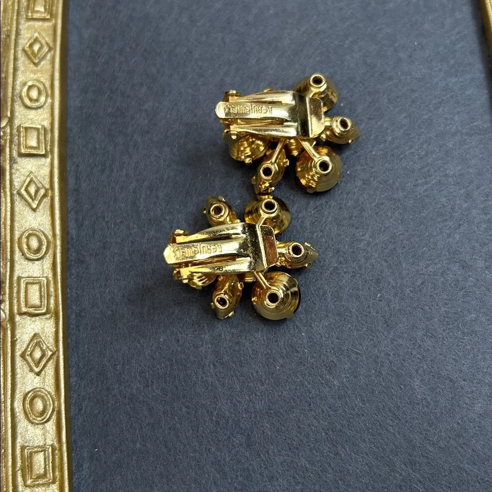 Beau Jewels Vintage Floral Crystal Clip On Earrings